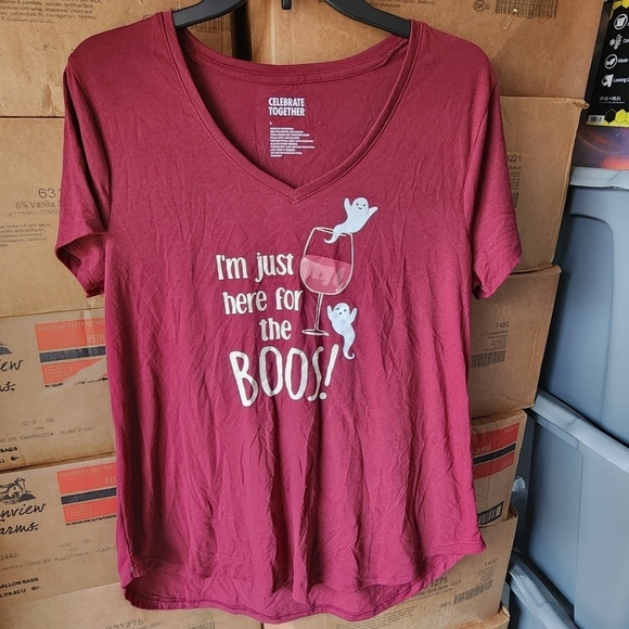 Celebrate Together 'I'm Just Here For The Boos' Maroon Tee T-Shirt Women's Large - Picture 2 of 5